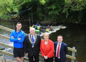 White water Opporuntites on the Shannon Erne Blueway with members of Cavan Canoe Club and Karl Henry, Cathoirleach Paddy Smith, Minister Heather Humphreys and Garret Mc Grath Waterways Ireland